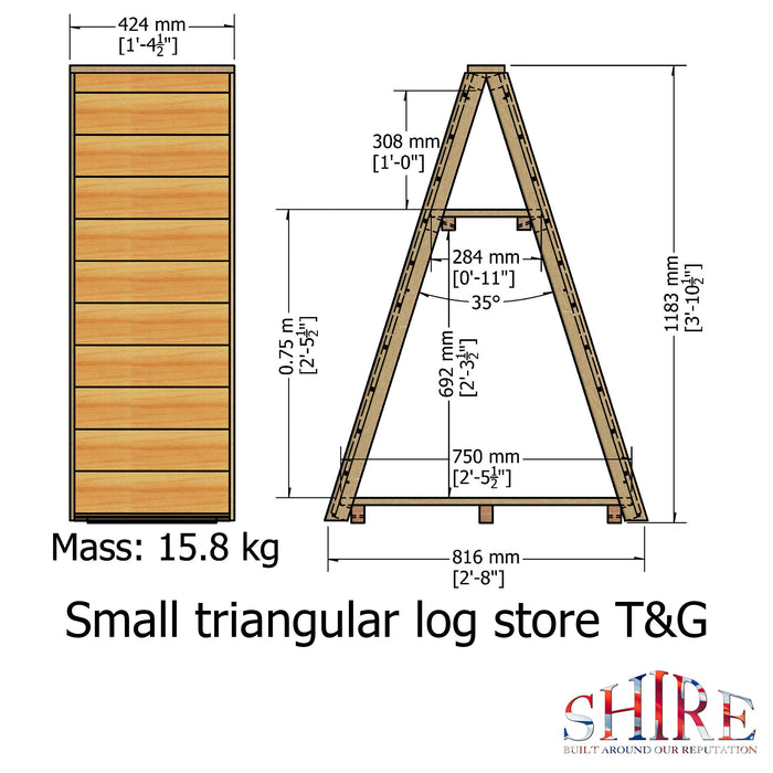 Small Triangular Log Store Tongue & Groove - Pressure Treated
