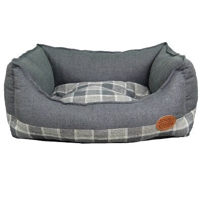 Snug & Cosy Grey Square Check Rectangle Bed - Various Sizes