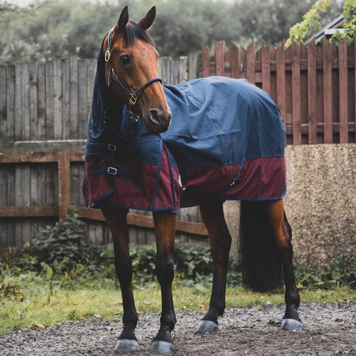600D Outdoor Winter Turnout Horse Rugs 50G Fill COMBO Full Neck Navy/Burgundy 5'3-6'9