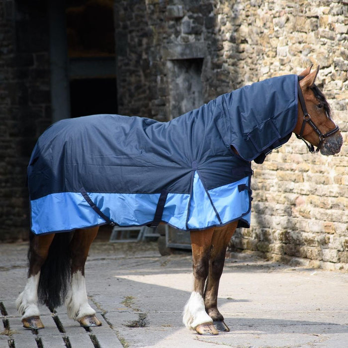 600D Outdoor Winter Turnout Horse Rugs 50G Fill COMBO Full Neck Blue/Navy 5'3-6'9