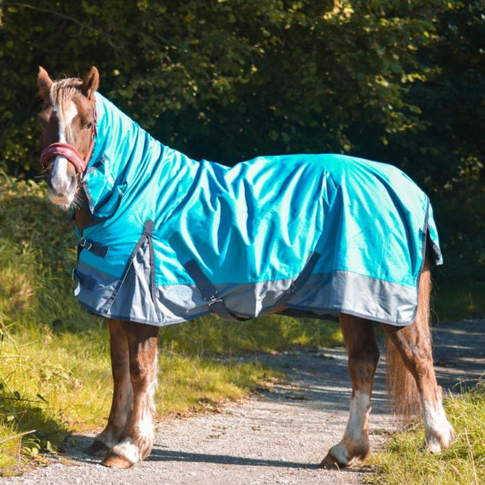 Outdoor Winter Turnout Horse Rugs 50g COMBO Full Neck Aqua/Grey 5'3-6'9